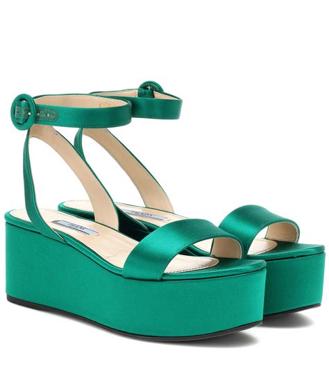 prada green satin sandals|Prada platform sandals.